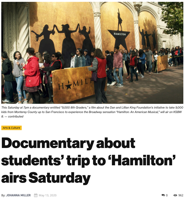 Documentary about students’ trip to ‘Hamilton’ airs Saturday