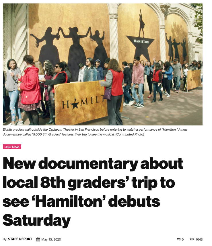 New documentary about local 8th graders’ trip to see ‘Hamilton’ debuts Saturday